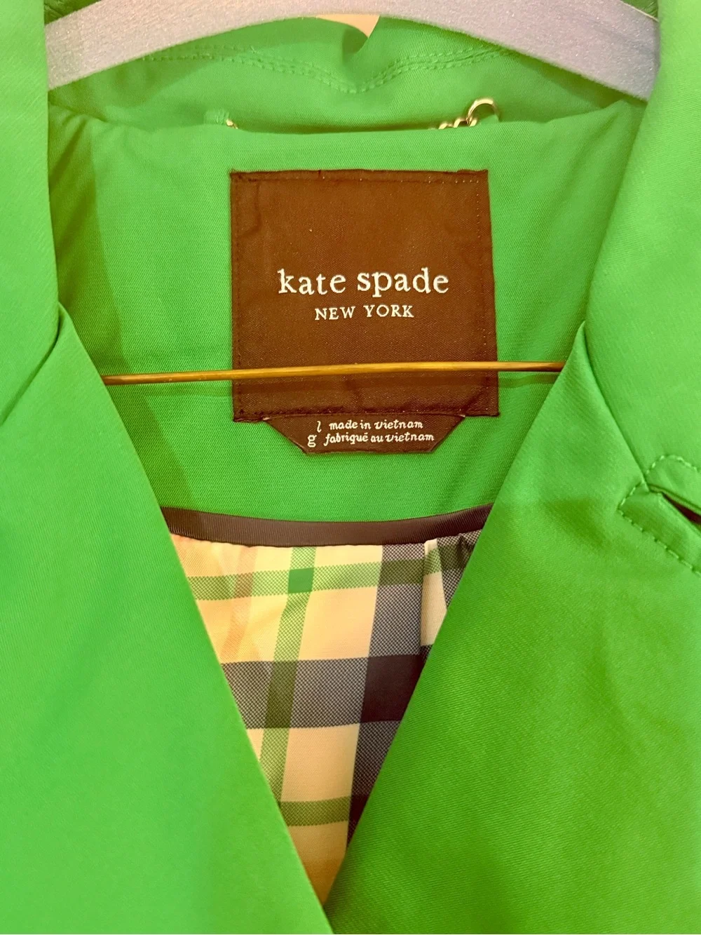 Kate Spade ♠️ Bright Green Double-Breasted Trench Coat with Belt